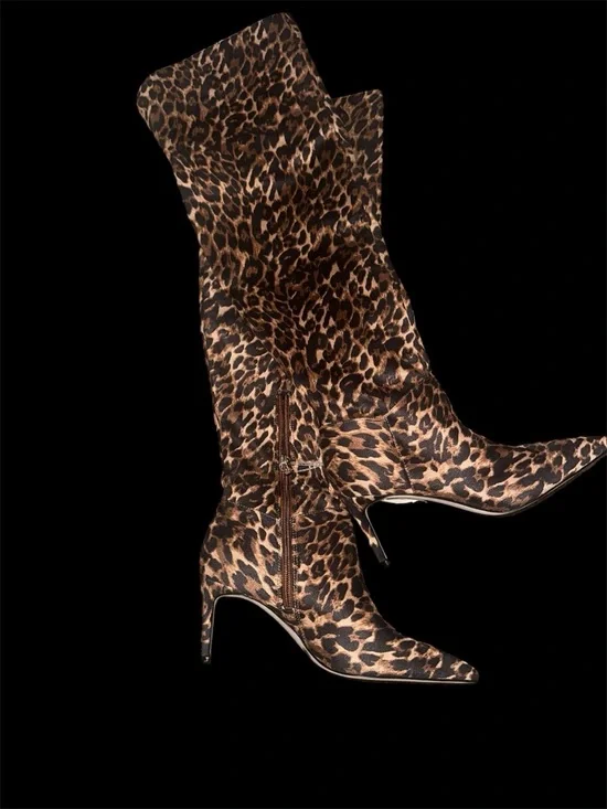 NEW Jessica Simpson Leopard Print Knee-High Stiletto Boots - Picture 2 of 2